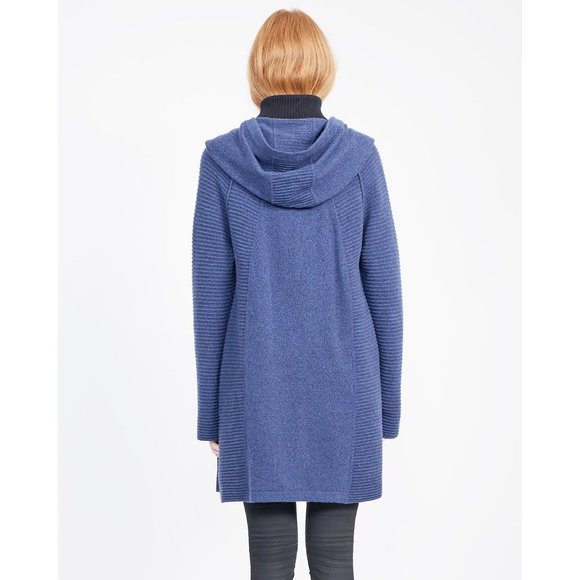 NWT QUINN Eva Marie Cashmere Hooded Coatigan in Navy Mouline - Picture 3 of 7